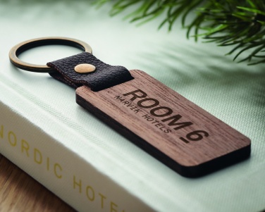 Logo trade promotional giveaway photo of: Key ring in walnut and PU Kokkola