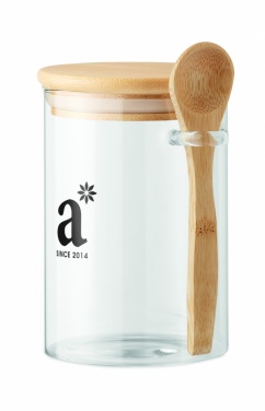Logo trade promotional items image of: Glass jar with spoon 600 ml
