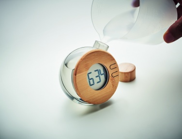 Logo trade promotional gifts picture of: Water powered bamboo LCD clock