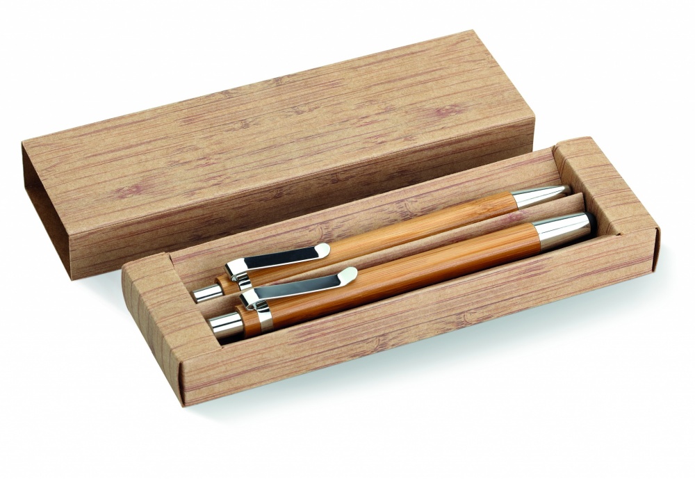 Logo trade corporate gifts image of: Bamboo pen and pencil set