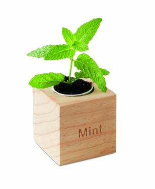 Logo trade promotional giveaways image of: Herb pot wood "MINT"