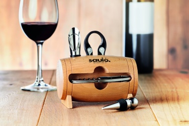 Logo trade promotional gift photo of: 4 pcs wine set in wooden stand