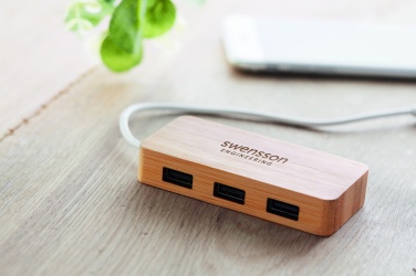 Logo trade promotional items picture of: Bamboo USB 3 ports hub