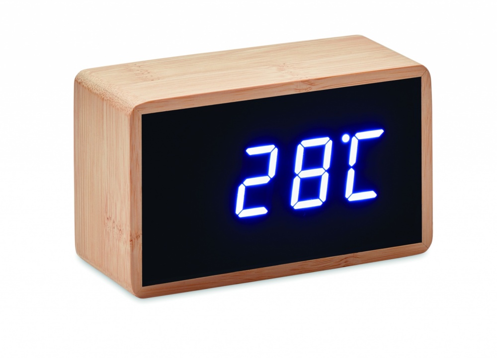 Logo trade promotional giveaways image of: LED alarm clock bamboo casing Düsseldorf