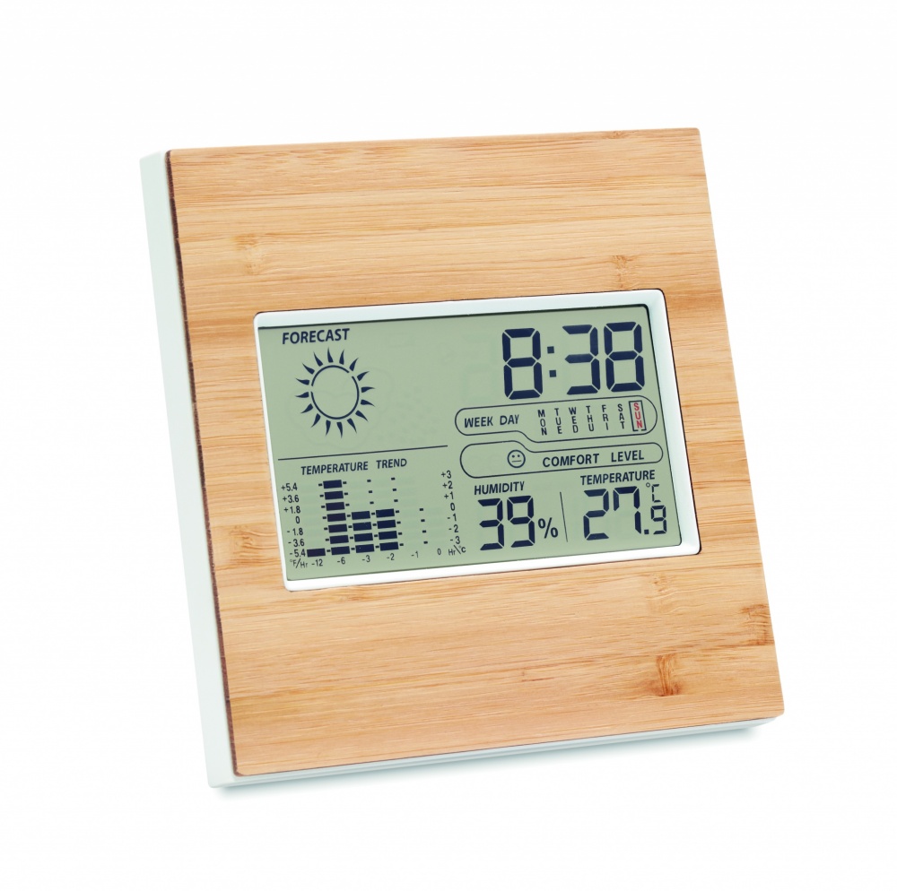 Logo trade promotional gifts image of: Weather station bamboo front TURKU