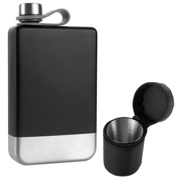 Logo trade promotional giveaway photo of: Hip flask set TAHAT Schwarzwolf