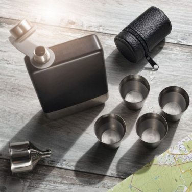 Logo trade business gift photo of: Hip flask set TAHAT Schwarzwolf