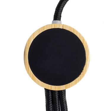 Logo trade promotional items image of: 3-in-1 cable with elighted logo in a wooden casing, LH-ZMU06