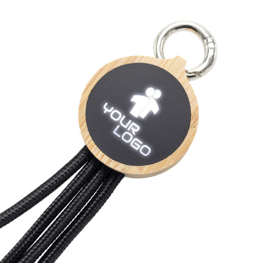 Logo trade promotional giveaways image of: 4-in-1 cable with elighted logo in a wooden casing, LH-ZMU05
