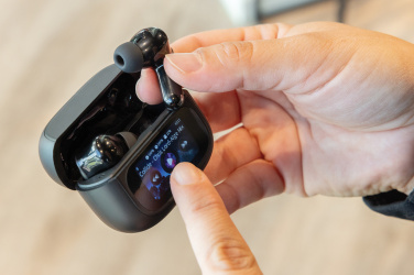 Logotrade promotional product picture of: Airtune RCS recycled plastic ANC earbuds with touch screen