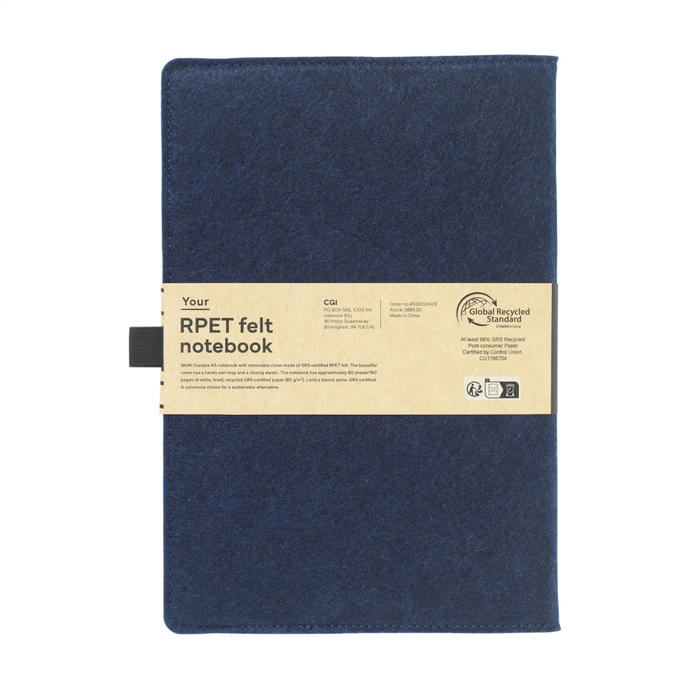 Logotrade promotional product picture of: Felty GRS RPET Paper Notebook A5