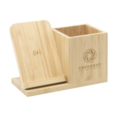 Logo trade promotional gifts image of: Bamboo Boss 15W charger/pen holder