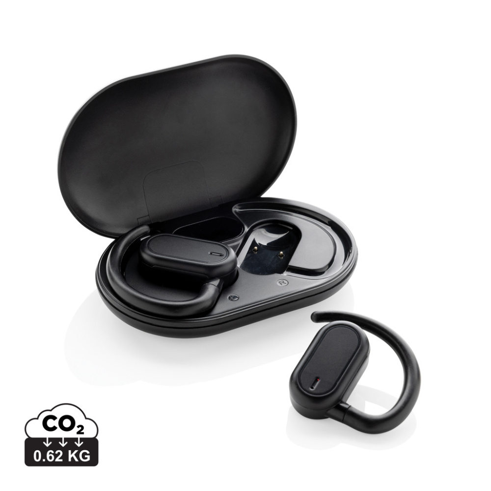 Logo trade promotional products image of: Fitsound RCS recycled plastic open ear TWS earbuds