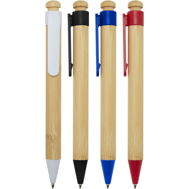 Logo trade promotional giveaways image of: Rattan bamboo and recycled plastic ballpoint pen (black ink)