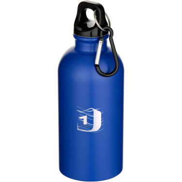 Logo trade promotional item photo of: Oregon 400 ml matte RCS recycled single wall stainless steel water bottle with carabiner