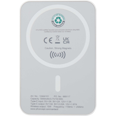 Logo trade business gift photo of: Acrab 5000 mAh 15W magnetic wireless power bank with 20W PD - made from recycled plastic
