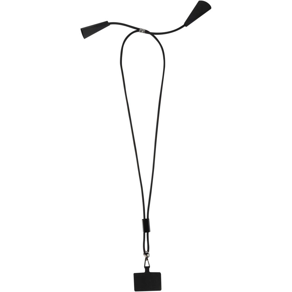 Logo trade advertising product photo of: Funi recycled plastic smartphone lanyard with built-in data sync and 100W fast charge 5-in-1 cable