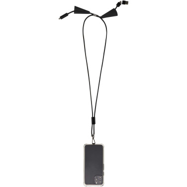 Logotrade promotional giveaway image of: Funi recycled plastic smartphone lanyard with built-in data sync and 100W fast charge 5-in-1 cable