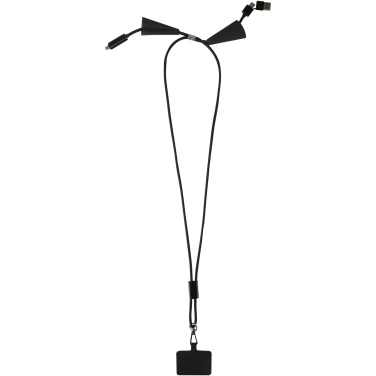 Logotrade advertising product picture of: Funi recycled plastic smartphone lanyard with built-in data sync and 100W fast charge 5-in-1 cable