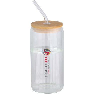 Logo trade corporate gift photo of: Mirage 500 ml single-walled borosilicate glass jar with bamboo lid