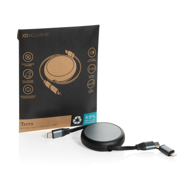 Logo trade promotional gift photo of: Terra RCS recycled aluminium retractable 240W 2-in-1 cable