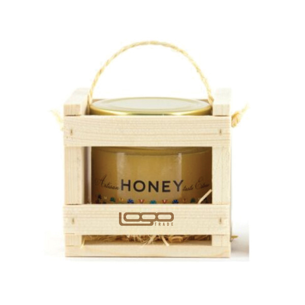 Logo trade promotional products image of: ##Flower honey in a wooden box, 300 ml with custom design