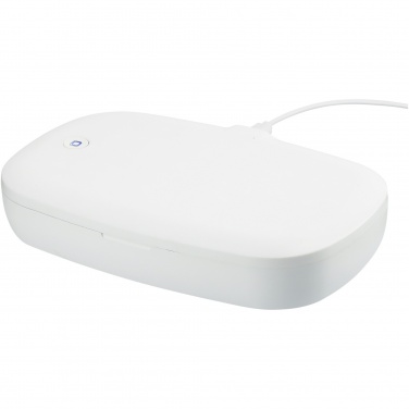 Logo trade reklaamkingid foto: UV-kapsel nutitelefoni desinfitseerimisvahend koos 5 W juhtmevaba laadimispadjaga