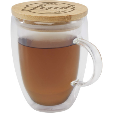 Logo trade reklaamtoote pilt: Leona 350 ml klaastass bambusest kaanega