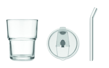 Logo trade liikelahjat mainoslahjat kuva: Lasipullo pillillä 400ml