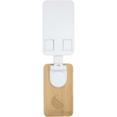 Logo trade mainoslahja ja liikelahja tuotekuva: Alfirk kierrätetystä muovista valmistettu kokoontaitettava pöytäpuhelinjalusta bambuyksityiskohdilla