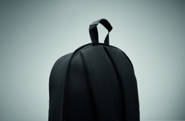 Logotrade profilreklam bild: En 15-tums laptopryggsäck tillverkad av återvunnen förkonsumentbomull och återvunnen polyester med anpassningsbar tryckning